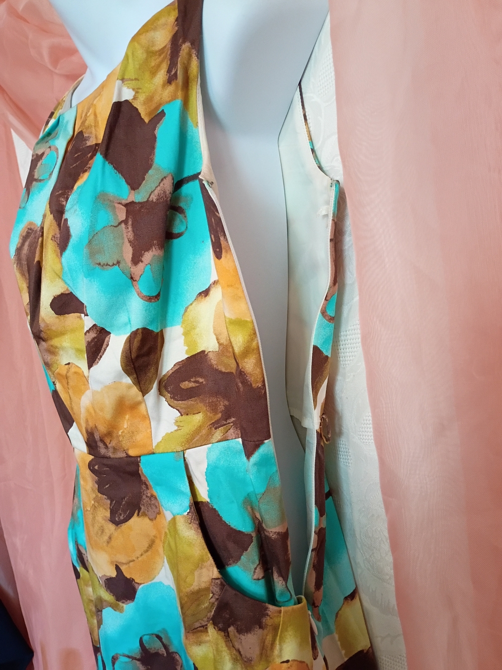 New Directions Ladies Floral Midi Dress in Turquoise, Mustard & Brown Sz 4 - Picture 4 of 8